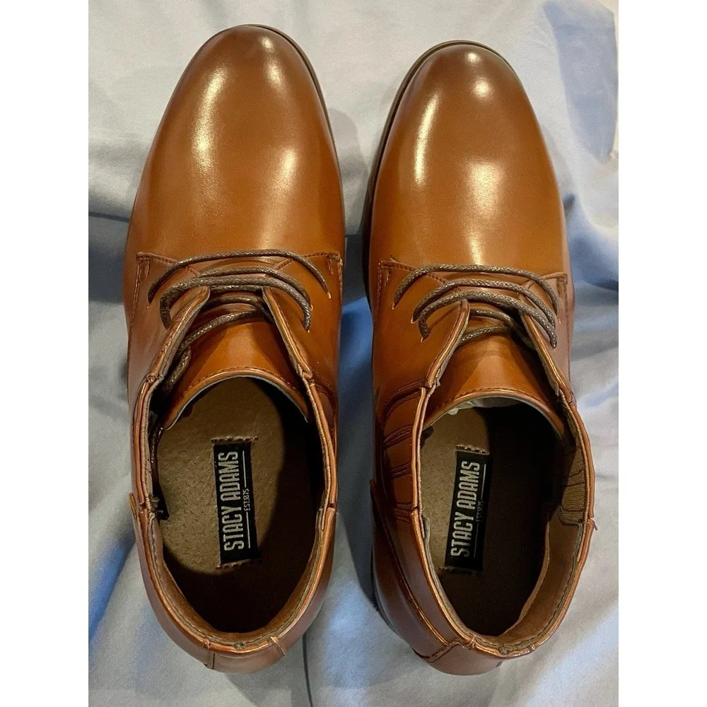 New Stacy Adams Boys Size 1 Brown Maxwell Plain Toe Chukka Boot Dress Shoe